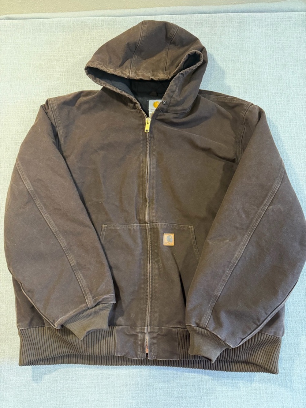 Vintage Y2K Carhartt J130 DKB washed brown hooded work wear jacket 2XL Tall